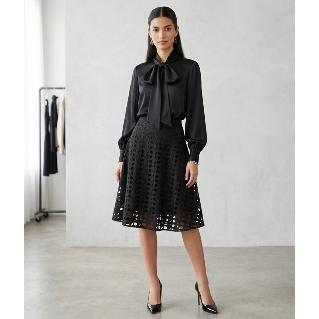 Akris Punto Black Laser-Cut A-Line Skirt, Fits Like A True Us12